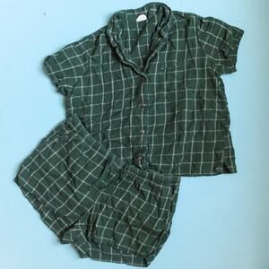 Pact Short Sleeve Flannel Plaid Pajama Set Size XLarge 100% Organic Cotton